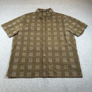 Marmot Short Sleeve Shirt Mens M Geometric Print Brown 100% Cotton Button NOTE